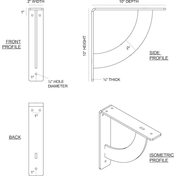 Bulwark Steel Bracket, Unfinished 2W X 10D X 10H